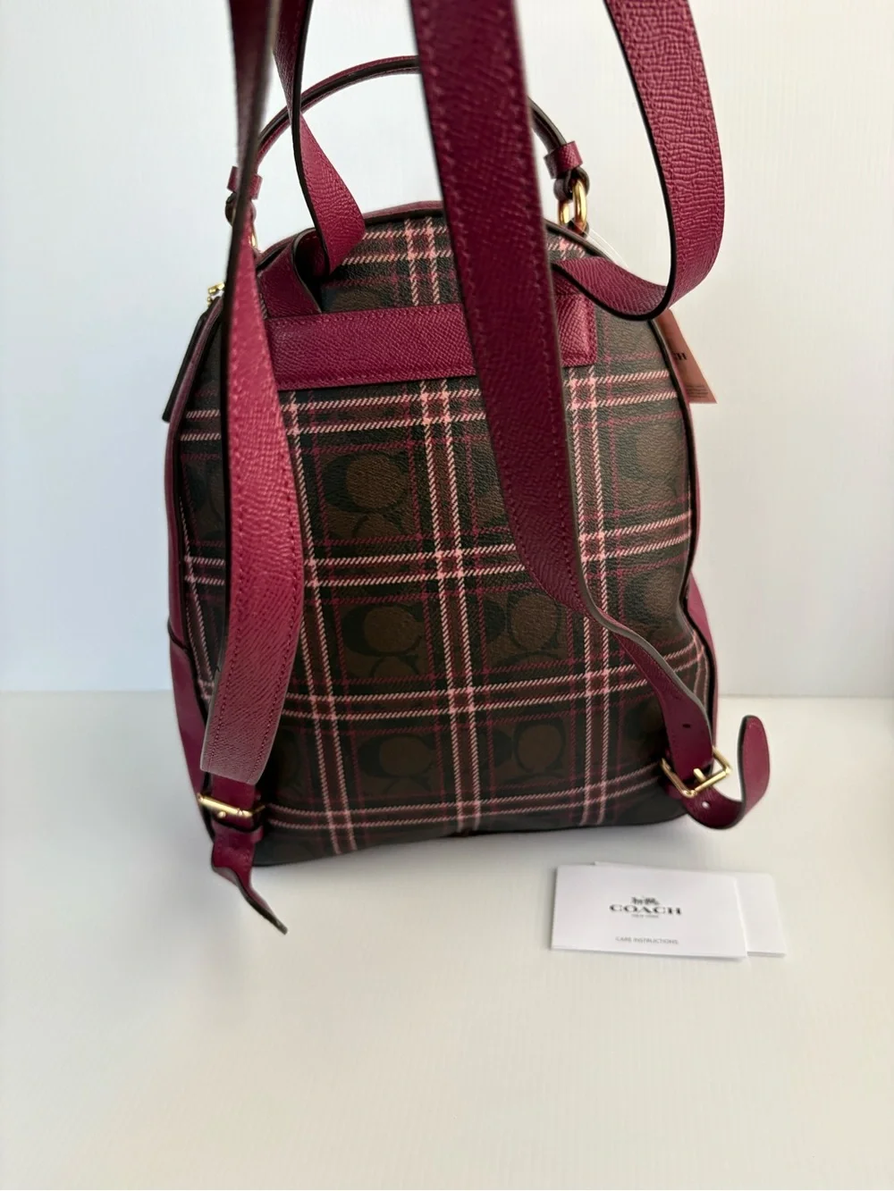 Coach Jordyn Backpack  Signature Plaid Brown/Fuchsia MFSRP $428 NWT